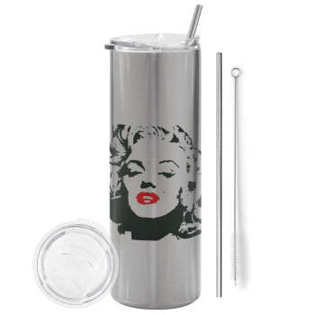 Merilin, Eco friendly stainless steel Silver tumbler 600ml, with metal straw & cleaning brush