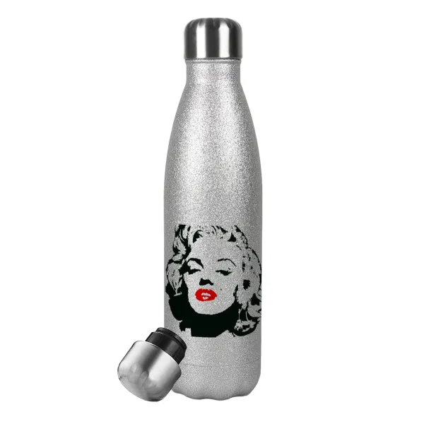 Merilin — Metallic Glitter Silver Thermos Flask (Stainless steel), double-walled, 500ml