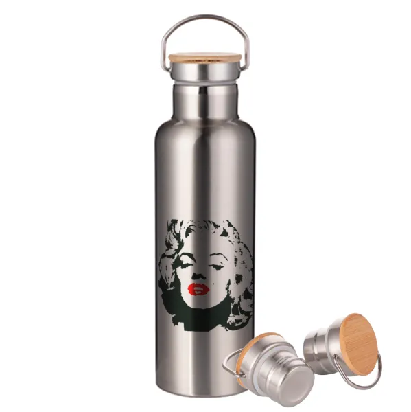 Merilin — Stainless steel Silver with wooden lid (bamboo), double wall, 750ml