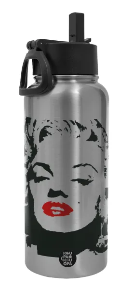 Merilin — Metal mug thermo Silver with Straw and Spout Lid (Stainless steel), double wall, 950ml