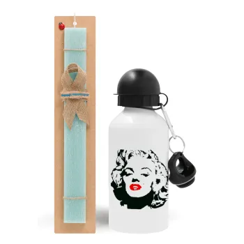 Merilin, Easter Set, metallic aluminum water bottle (500ml) & scented flat candle (30cm) (TURQUOISE)