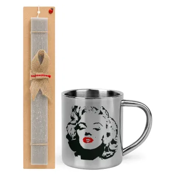 Merilin, Easter Set, metallic thermal cup (300ml) & Easter aromatic flat candle (30cm) (GRAY)