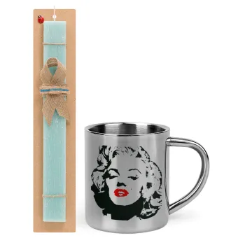 Merilin, Easter Set, metallic thermal cup (300ml) & aromatic flat Easter candle (30cm) (TURQUOISE)
