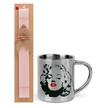 Merilin, Easter Set, metallic thermal cup (300ml) & aromatic flat Easter candle (30cm) (PINK)