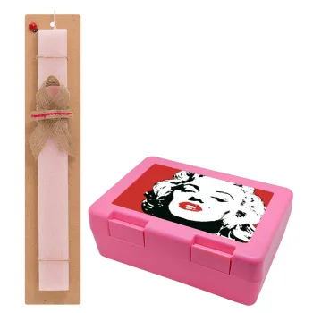 Merilin, Easter Set, children's snack container PINK & scented flat Easter candle (30cm) (PINK)