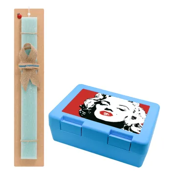 Merilin, Easter Set, children's snack container BLUE & Easter aromatic flat candle (30cm) (TURQUOISE)