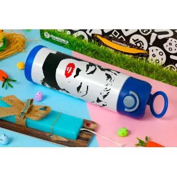 Merilin, Easter candle, Childrens hot water bottle, stainless steel, with safety straw, BLUE (500ml)