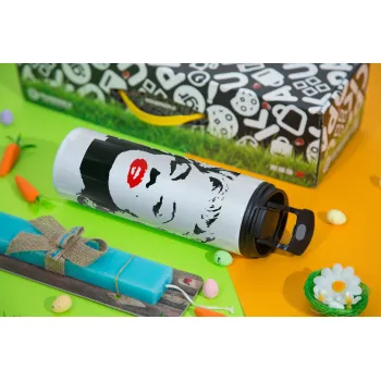 Merilin, Easter candle,Travel Tumbler 2 Lids, with metal straw & cleaning brush & aromatic flat candle (30cm) (BLUE)