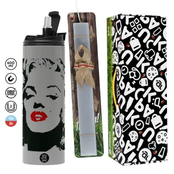 Merilin, Πασχαλινή Λαμπάδα με Travel Tumbler θερμό (600ml, BPA free) & κερί αρωματικό πλακέ (30cm) (ΓΚΡΙ)