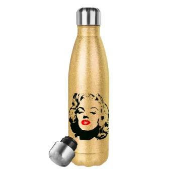 Merilin, Glitter gold stainless steel thermos bottle, double-walled, 500ml