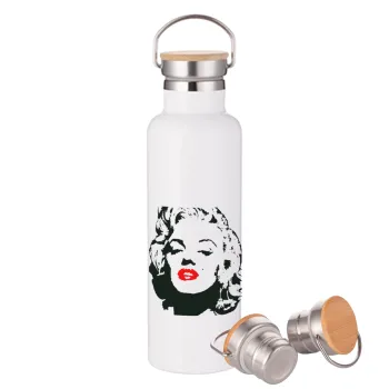 Merilin, Stainless steel White with wooden lid (bamboo), double wall, 750ml