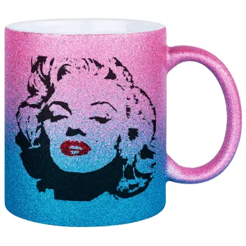 Merilin, Κούπα Χρυσή/Μπλε Glitter, κεραμική, 330ml