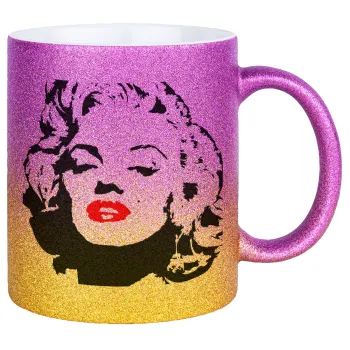 Merilin, Κούπα Χρυσή/Ροζ Glitter, κεραμική, 330ml