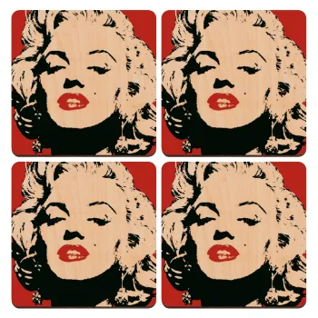 Merilin, ΣΕΤ x4 Σουβέρ ξύλινα τετράγωνα plywood (9cm)