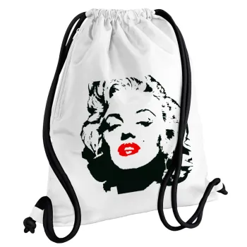 Merilin, Backpack pouch GYMBAG white, with pocket (40x48cm) & thick cords