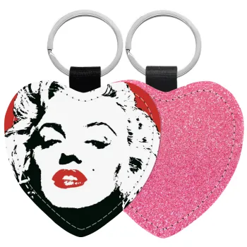 Merilin, Μπρελόκ PU δερμάτινο glitter καρδιά ΡΟΖ