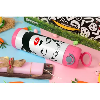 Merilin, Easter candle, Childrens hot water bottle, stainless steel, with safety straw, PINK (500ml)