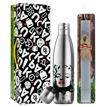 Merilin, Easter Set, metallic stainless thermos flask (500ml) & scented flat Easter candle (30cm) (GRAY)