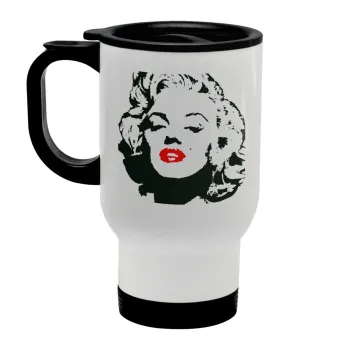 Merilin, Κούπα ταξιδιού ανοξείδωτη με καπάκι, διπλού τοιχώματος (θερμό) λευκή 450ml