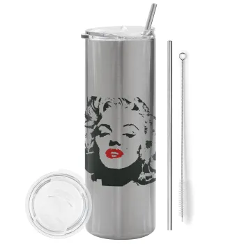 Merilin, Tumbler stainless steel Silver 600ml, with metal straw & cleaning brush