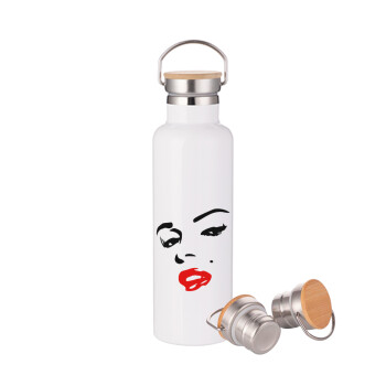 Marilyn Monroe, Stainless steel White with wooden lid (bamboo), double wall, 750ml