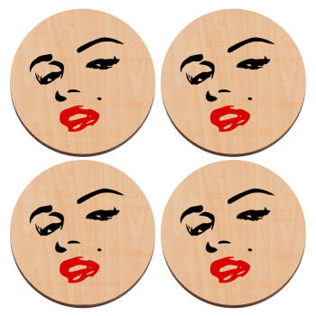 Marilyn Monroe, ΣΕΤ x4 Σουβέρ ξύλινα στρογγυλά plywood (9cm)
