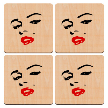 Marilyn Monroe, ΣΕΤ x4 Σουβέρ ξύλινα τετράγωνα plywood (9cm)