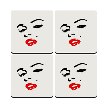 Marilyn Monroe, ΣΕΤ 4 Σουβέρ ξύλινα τετράγωνα (9cm)