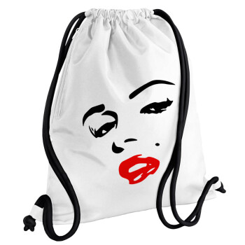 Marilyn Monroe, Backpack pouch GYMBAG white, with pocket (40x48cm) & thick cords