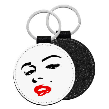 Marilyn Monroe, Μπρελόκ Δερματίνη, στρογγυλό ΜΑΥΡΟ (5cm)