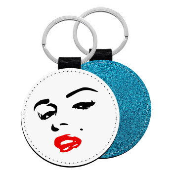 Marilyn Monroe, Μπρελόκ Δερματίνη, στρογγυλό ΜΠΛΕ (5cm)