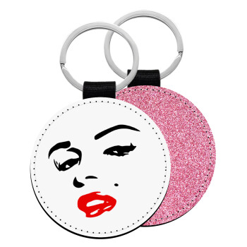 Marilyn Monroe, Μπρελόκ Δερματίνη, στρογγυλό ΡΟΖ (5cm)