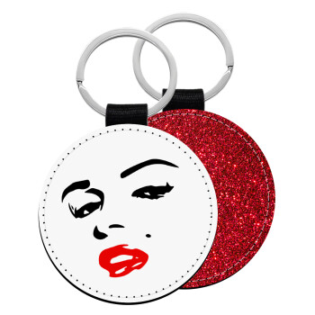 Marilyn Monroe, Μπρελόκ Δερματίνη, στρογγυλό ΚΟΚΚΙΝΟ (5cm)