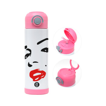 Marilyn Monroe, Παιδικό παγούρι θερμό, ανοξείδωτο, με καλαμάκι ασφαλείας, ΡΟΖ (500ml)