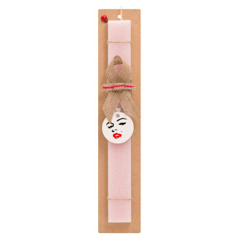 Marilyn Monroe, Easter Set, wooden keychain & scented flat Easter candle (30cm) (PINK)