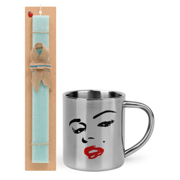 Marilyn Monroe, Easter Set, metallic thermal cup (300ml) & aromatic flat Easter candle (30cm) (TURQUOISE)