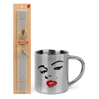 Marilyn Monroe, Πασχαλινό Σετ, μεταλλική κούπα θερμό (300ml) & πασχαλινή λαμπάδα αρωματική πλακέ (30cm) (ΓΚΡΙ)
