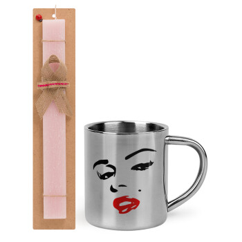 Marilyn Monroe, Πασχαλινό Σετ, μεταλλική κούπα θερμό (300ml) & πασχαλινή λαμπάδα αρωματική πλακέ (30cm) (ΡΟΖ)