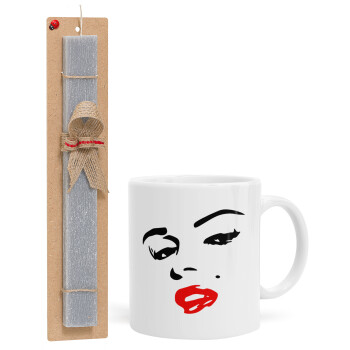 Marilyn Monroe, Πασχαλινό Σετ, Κούπα κεραμική (330ml) & πασχαλινή λαμπάδα αρωματική πλακέ (30cm) (ΓΚΡΙ)