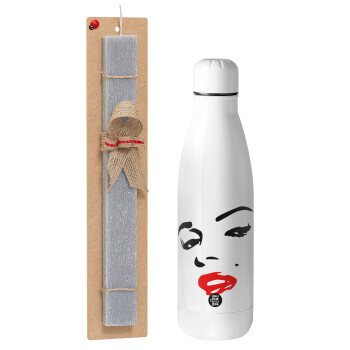 Marilyn Monroe, Easter Set, metallic stainless thermos bottle (500ml) & scented flat Easter candle (30cm) (GRAY)