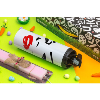 Marilyn Monroe, Easter candle,Travel Tumbler 2 Lids, with metal straw & cleaning brush & aromatic flat candle (30cm) (PINK)