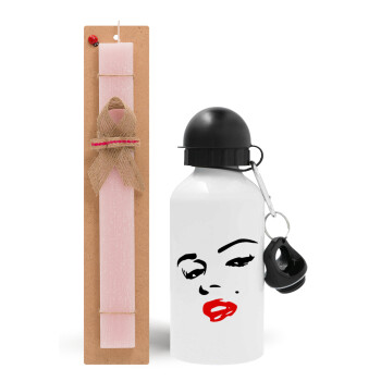 Marilyn Monroe, Πασχαλινό Σετ, παγούρι μεταλλικό αλουμινίου (500ml) & πασχαλινή λαμπάδα αρωματική πλακέ (30cm) (ΡΟΖ)