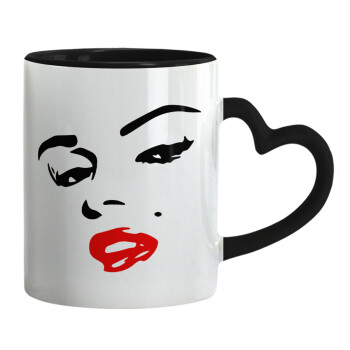 Marilyn Monroe, Mug heart black handle, ceramic, 330ml