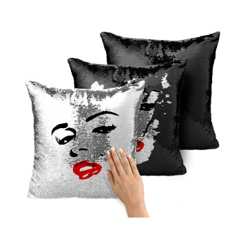 Marilyn Monroe, Μαξιλάρι καναπέ Μαγικό Μαύρο με πούλιες 40x40cm περιέχεται το γέμισμα