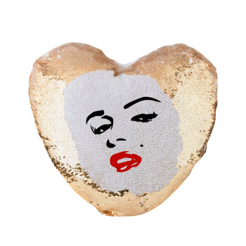 Marilyn Monroe, Μαξιλάρι καναπέ καρδιά Μαγικό Χρυσό με πούλιες 40x40cm περιέχεται το  γέμισμα