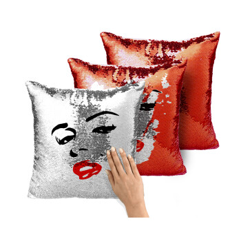 Marilyn Monroe, Μαξιλάρι καναπέ Μαγικό Κόκκινο με πούλιες 40x40cm περιέχεται το γέμισμα