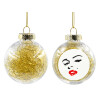 Transparent Christmas tree ball ornament with gold filling 8cm