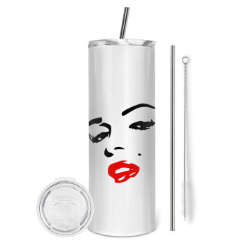 Marilyn Monroe, Eco friendly ποτήρι θερμό (tumbler) από ανοξείδωτο ατσάλι 600ml, με μεταλλικό καλαμάκι & βούρτσα καθαρισμού