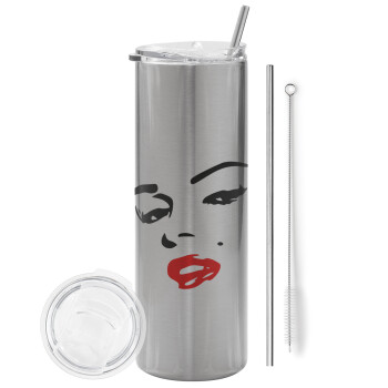 Marilyn Monroe, Eco friendly stainless steel Silver tumbler 600ml, with metal straw & cleaning brush
