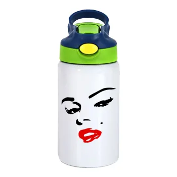 Marilyn Monroe, Children's hot water bottle, stainless steel, with safety straw, green, blue (350ml)